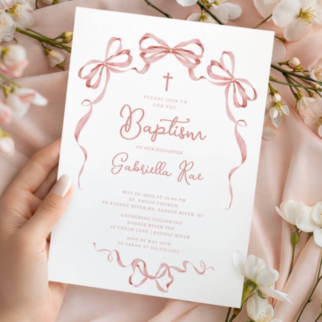 Invitación Blush Bow Girl Baptism (Subido por el creador)