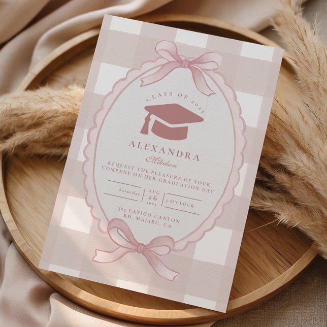 Invitación Blush Bow Graduación Elegante (Subido por el creador)