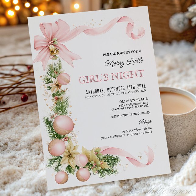 Invitación Blush Bow Ornament Christmas Party Invitation   (Subido por el creador)