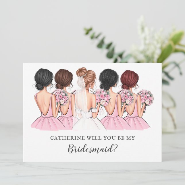 Invitación Blush Bride Best friend Will You Be My Bridesmaid (Anverso de pie)
