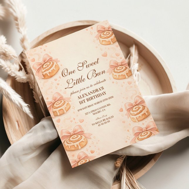 Invitación Blush Cinnamon Bow Little Bun 1st Birthday (Subido por el creador)