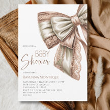 Blush Cream Encaje Lazo Perla Elegante Baby Shower