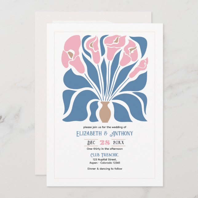 Invitación Blush & Denim Clay Abstract Floral Boho Wedding (Anverso / Reverso)