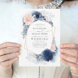 Invitación Blush Dusty and Navy Blue Floral Wedding