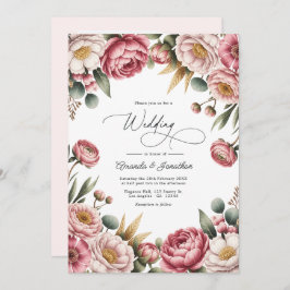 Invitación Blush, Dusty Rose & Gold Floral Wedding QR Code