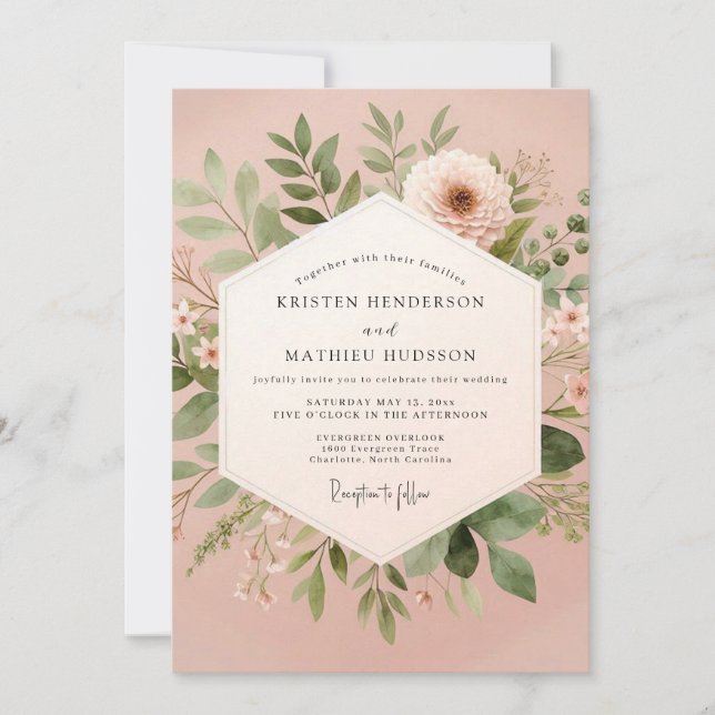 Invitación Blush Floral Botanical Romance Wedding (Anverso)