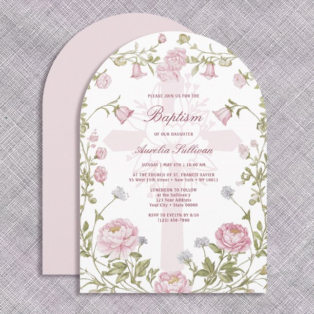 Invitación Blush Floral Frame Holy Cross Baptism Invitation (Subido por el creador)