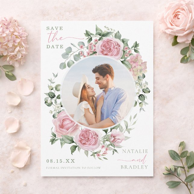 Invitación Blush Floral Peonies and Roses Photo Save The Date (Blush Floral Peonies and Roses Photo Save The Date Invitation)