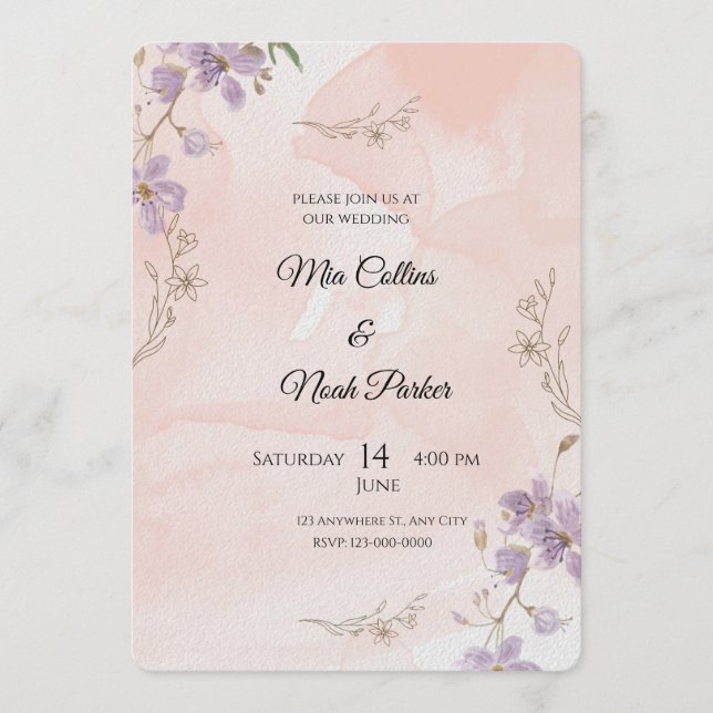 Invitación Blush Floral Wedding Invitation – Elegant Template (Anverso)
