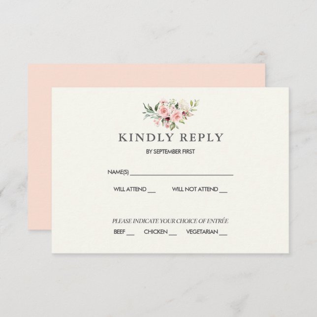 Invitación Blush Floral Wedding RSVP Card - Cream (Anverso / Reverso)