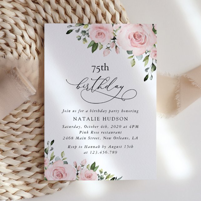 Invitación Blush Flowers, Pink Flowers, Greenery, Birthday (Subido por el creador)