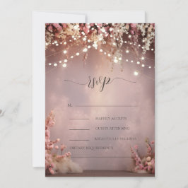 Invitación Blush Flowers String Lights Wedding RSVP  