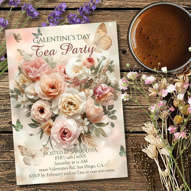 Invitación Blush Garden Roses Galentine Tea Party Florals (Subido por el creador)