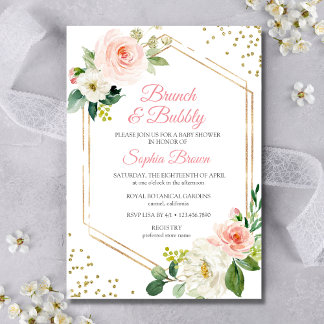 Invitación Blush Gold Floral Brunch And Bubbly Bridal Shower