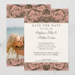 Invitación Blush Gold Vintage Ornate Save the Date Foto 