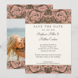Invitación Blush Gold Vintage Ornate Save the Date Foto 