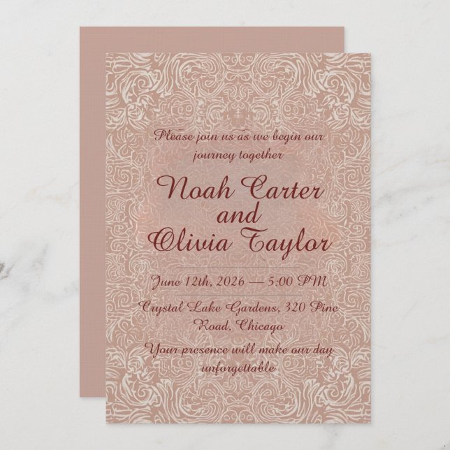 Invitación Blush Lace Elegant Wedding Invitation (Anverso / Reverso)