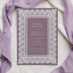 Invitación Blush Morado Elegante Lazo de Encaje para Boda