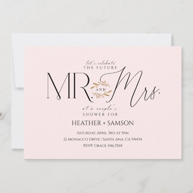 Invitación Blush "Mr. + Mrs." Engagement Shower (Anverso)