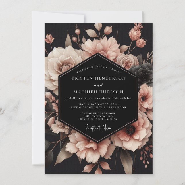 Invitación Blush Noir Bloom Wedding (Anverso)