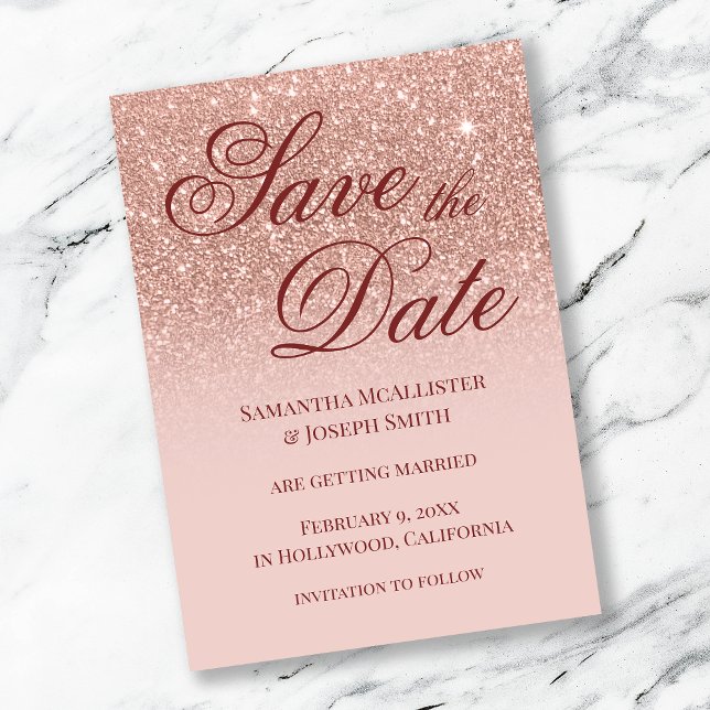 Invitación Blush Ombre Rose Gold Glitter Guárdala Fecha (Subido por el creador)