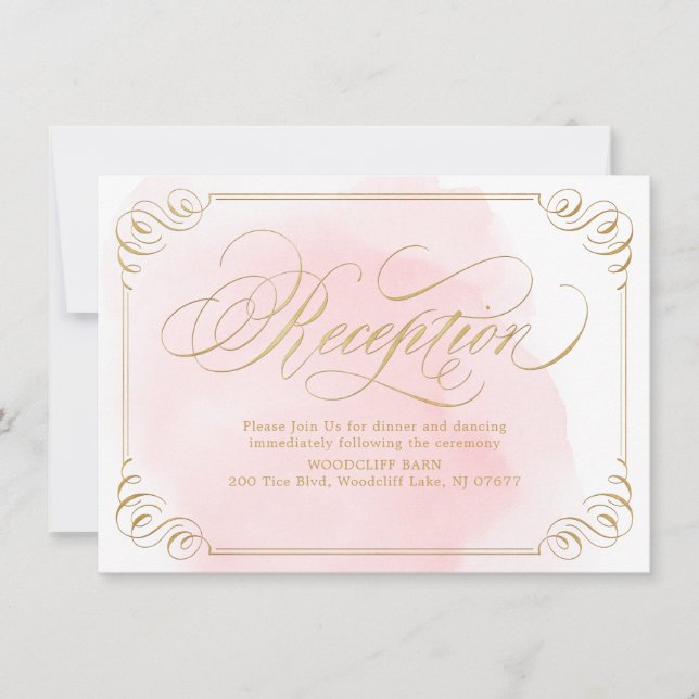Invitación Blush oro elegante caligrafía vintage recepción (Anverso)