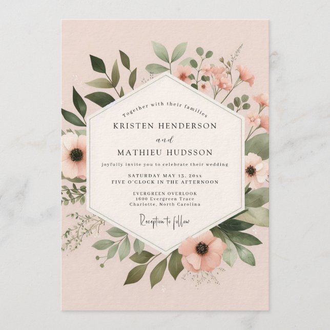 Invitación Blush Painted Anemone Wedding (Anverso)