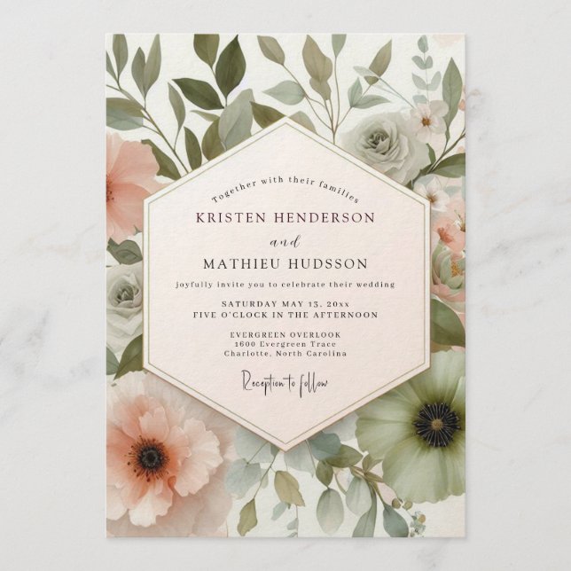 Invitación Blush Painterly Flora Wedding (Anverso)