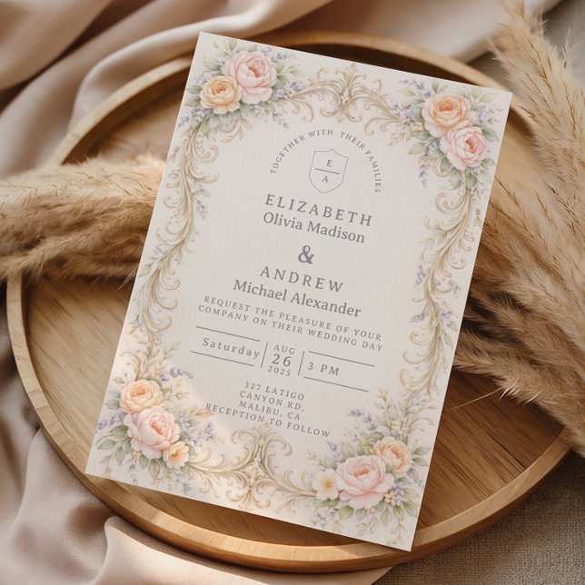 Invitación Blush Peach Baroque Rose Wedding (Subido por el creador)