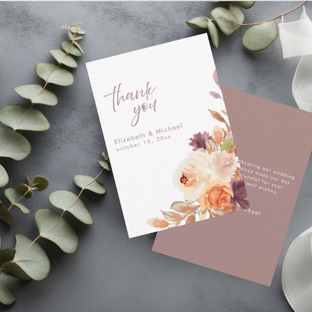 Invitación Blush Peach Plum Elegant Wedding Thank You Card (Subido por el creador)