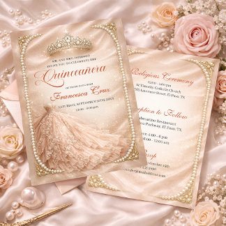 Invitación Blush & Pearl Royal Tiara quinceanera
