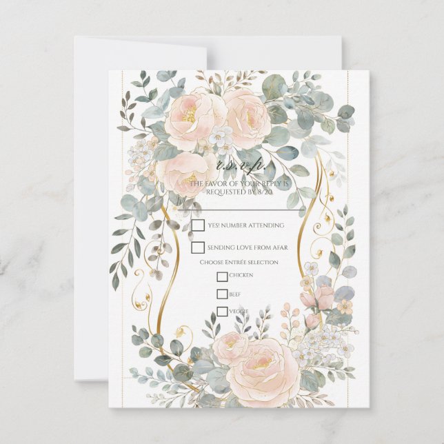 Invitación Blush Peony & Eucalyptus Botanical Floral Wedding  (Anverso)
