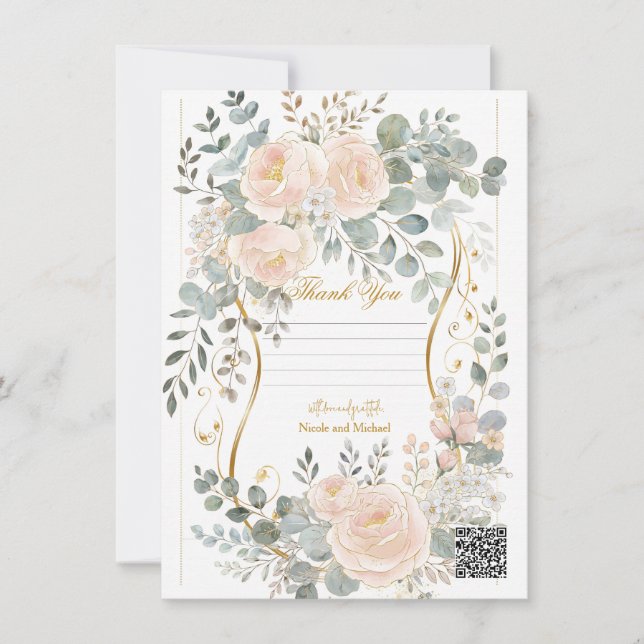 Invitación Blush Peony & Eucalyptus Botanical Floral Wedding  (Anverso)