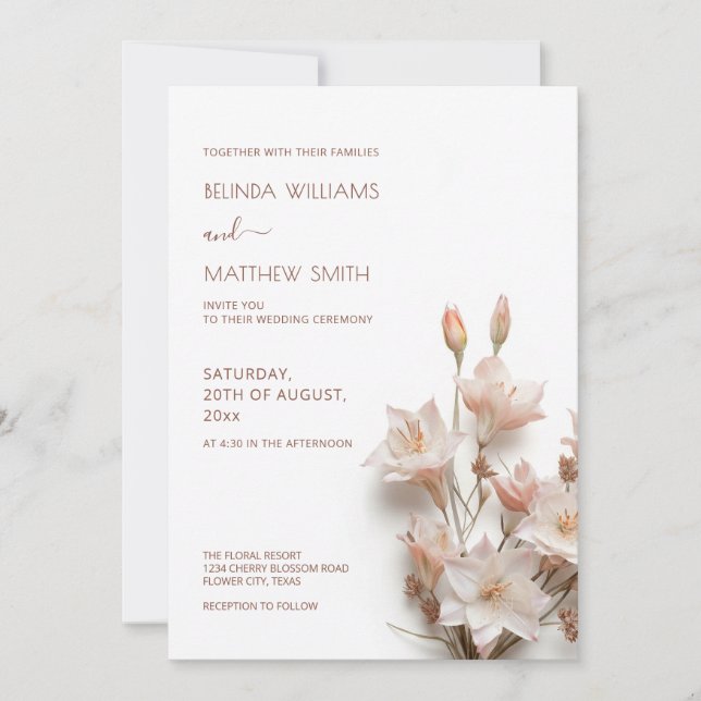 Invitación Blush Pink 3D Flowers  (Anverso)