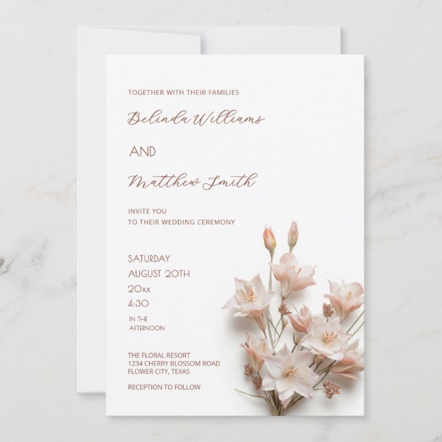 Invitación Blush Pink 3D Flowers | QR Code (Anverso)