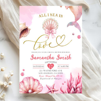 Invitación Blush Pink All I Sea Is Love Coastal Bridal Shower