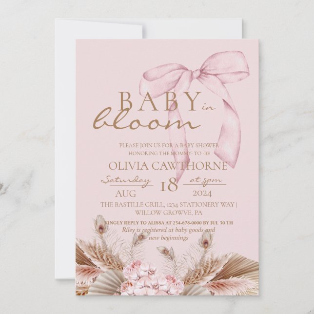 Invitación Blush Pink Boho Baby in bloom Baby Shower  (Anverso)