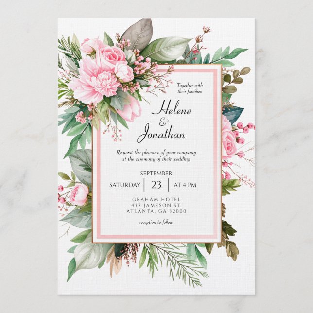 Invitación Blush Pink Boho Chic Garden Elegant Wedding (Anverso)