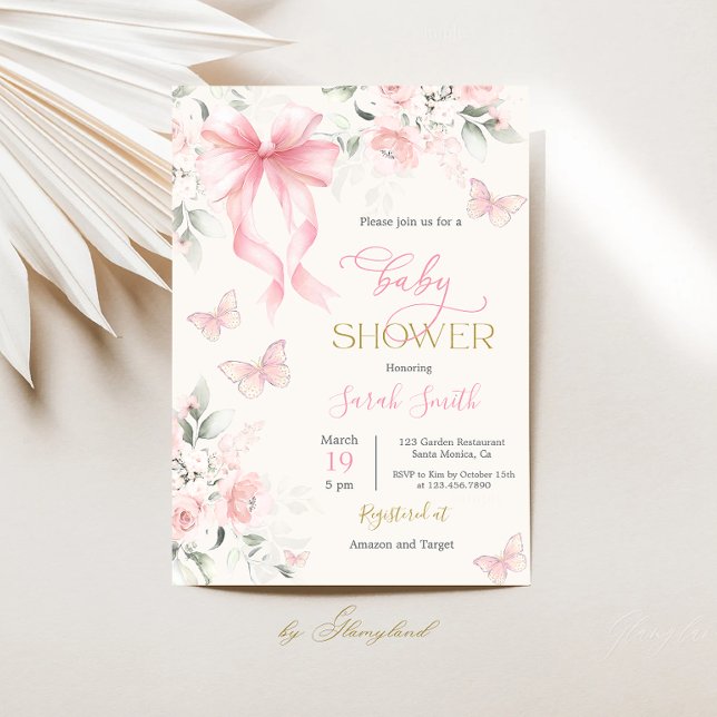 Invitación Blush Pink Bow Baby Shower Girl (Subido por el creador)