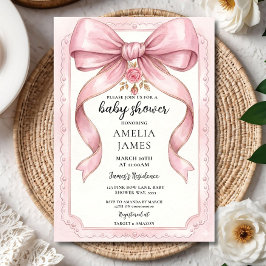Invitación Blush Pink Bow Baby Shower Invitation Editable Ele