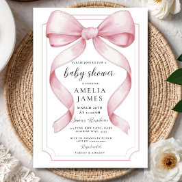 Invitación Blush Pink Bow Baby Shower Invitation Editable Ele