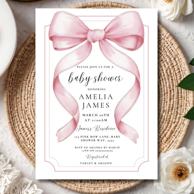Invitación Blush Pink Bow Baby Shower Invitation Editable Ele (Subido por el creador)