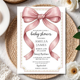 Invitación Blush Pink Bow Baby Shower Invitation Editable Ele