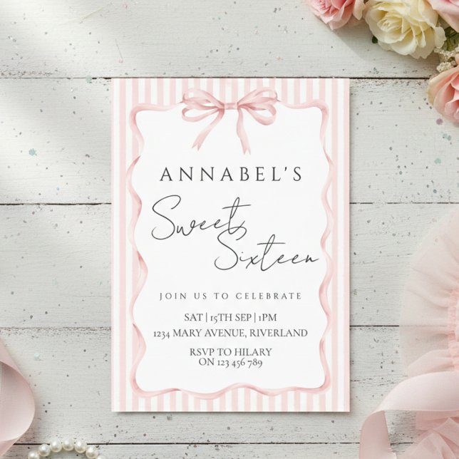 Invitación Blush Pink Bow Birthday Invitation (Subido por el creador)