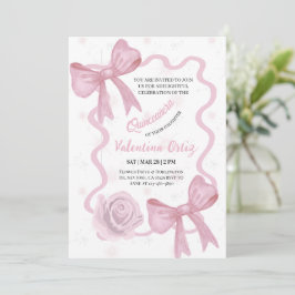 Invitación Blush Pink Bow coquette floral Quinceanera