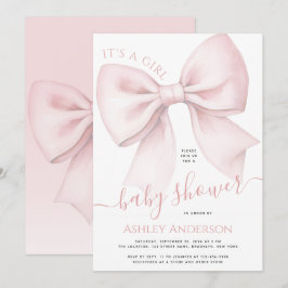 Invitación Blush Pink Bow It's a Girl Baby Shower