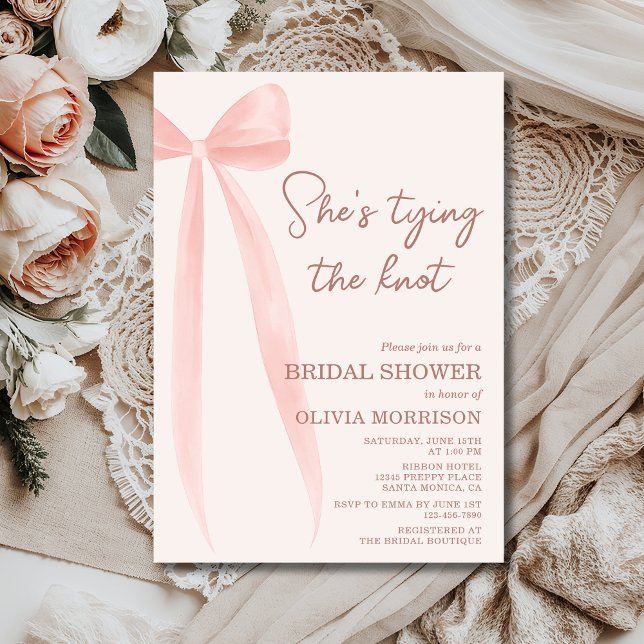 Invitación Blush Pink Bow She's Tying the Knot Bridal Shower (Subido por el creador)