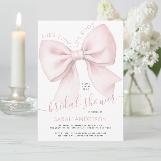 Invitación Blush Pink Bow She's Tying the Knot Bridal Shower (Subido por el creador)