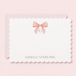 Invitación Blush Pink Bow Watercolor Monogram Note Card