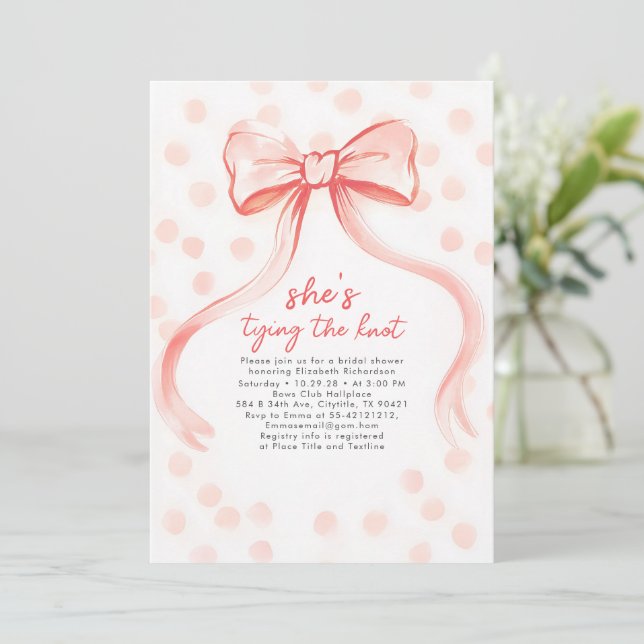 Invitación Blush Pink Bow Whimsical Minimalist Bridal Shower (Anverso de pie)